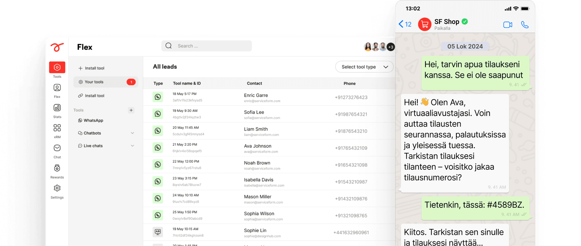 Chatin keskusteluvirta mobiilissa